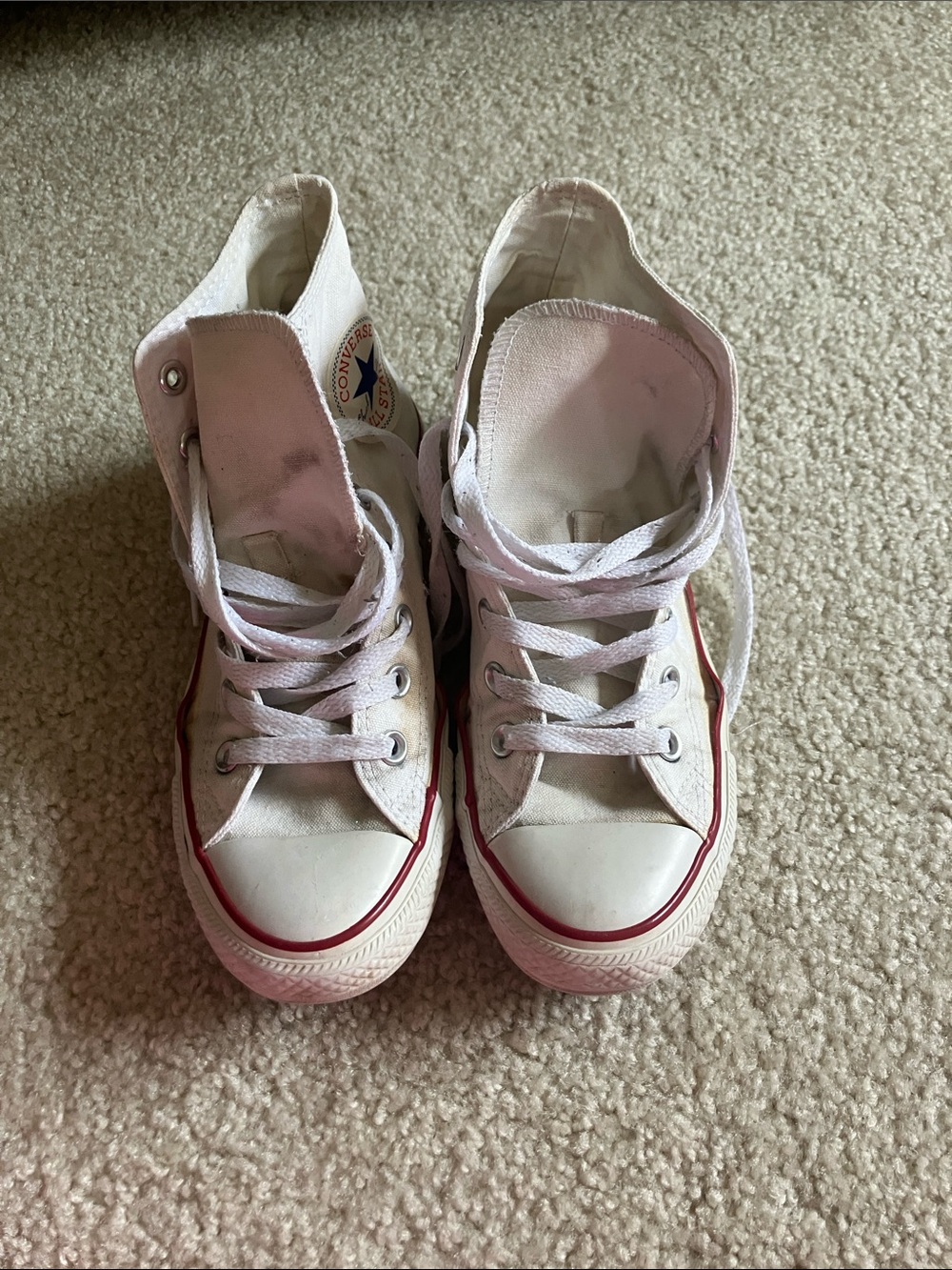 Converse Women's White High-Top Sneakers with Red Stripe